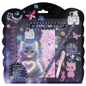 PAMIĘTNIK Z KŁÓDKĄ KOTEK 2W1 +ZESTAW PRZYBORÓW PK2W1CF43