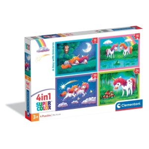 PUZZLE 4W1 DAY WITH UNICORNS 21740 CLEMENTONI