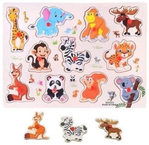 EDUKACYJNE DREWNIANE PUZZLE UKŁADANKA ZWIERZĘTA ZOO MONTESSORI