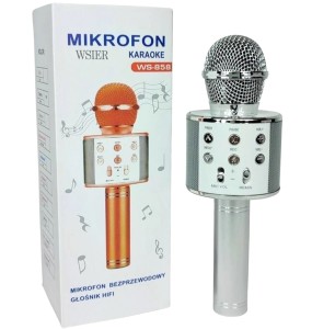 MIKROFON BEZPRZEWODOWY W&K SREBRNY SILVER JYWK-369-2 KARAOKE