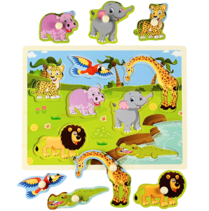 EDUKACYJNE DREWNIANE PUZZLE UKŁADANKA ZWIERZĘTA ZOO SAFARI