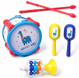 INSTRUMENTY MUZYCZNE TRĄBKA GRZECHOTKI BĘBENEK