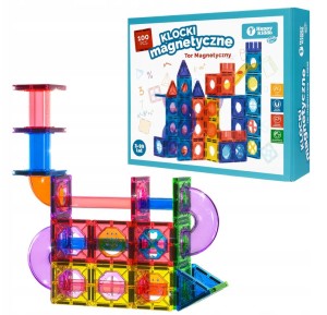 KLOCKI MAGNETYCZNE 100 ELEMENTÓW DO BUDOWANIA 3D 1-6 SP85304 SMILY PLAY