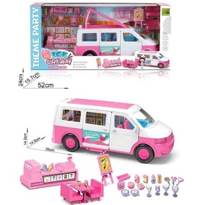 AUTO DLA LALEK SAMOCHÓD CAMPER RÓŻOWY + AKCESORIA