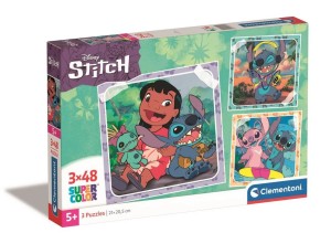 PUZZLE 3X48 SQUARE STITCH DISNEY PRZYGODY STITCHA 25321 CLEMENTONI
