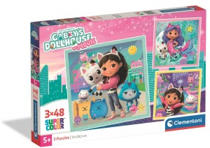 PUZZLE 3 X 48 ELEMENTÓW GABBYS DOLLHOUSE KOCI DOMEK GABI 25002 CLEMENTONI