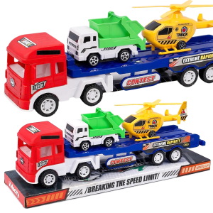 LAWETA Z AUTAMI HELOKOPTEREM I WYWROTKĄ CIĘŻARÓWKA AUTO ZESTAW 36CM