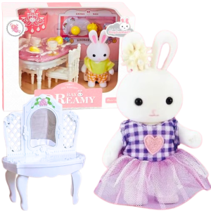 KRÓLICZEK Z MEBELKAMI MEBELKI DOMEK DLA LALEK FIGURKA WZORY