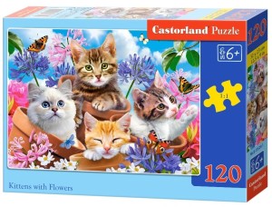 PUZZLE 120 ELEMENTÓW KITTENS WITH FLOWERS KOTY Z KWIATAMI B-13524-1 CASTORLAND