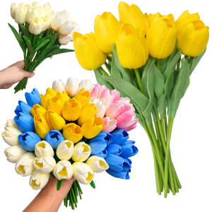 SZTUCZNY KWIAT BUKIET WIOSENNY TULIPAN PIANKOWY 12SZT 33CM WIELKANOC ŚWIĘTA