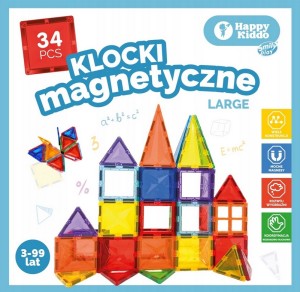 KLOCKI MAGNETYCZNE 34 ELEMENTY DO BUDOWANIA 3D 1-20 SP85381 HAPPY KIDDO