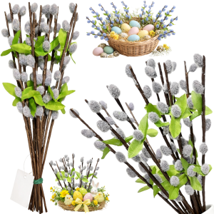 BAZIE SZTUCZNE 12SZT 27CM GAŁĄZKA OZDOBNA WIELKANOCNA