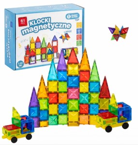 KLOCKI MAGNETYCZNE 61 ELEMENTÓW DO BUDOWANIA 3D 1-12 SP85382 HAPPY KIDDO 