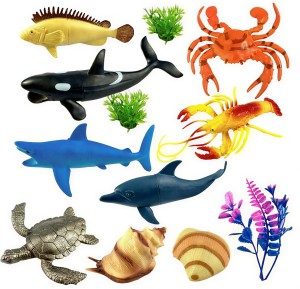 ZWIERZĘTA WODNE DUŻY ZESTAW FIGURKI OCEAN DELFIN KRAB