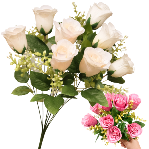 SZTUCZNE KWIATY DUŻY BUKIET RÓŻ RÓŻE 52CM KOMPOZYCJA STROIK KOLORY