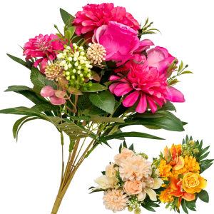 SZTUCZNE KWIATY BUKIET RÓŻA DALIA STORCZYK 43CM KOMPOZYCJA STROIK KOLORY