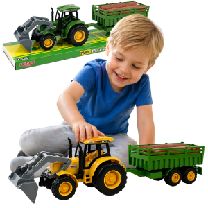 DUŻY ZESTAW TRAKTOR CIĄGNIK Z PRZYCZEPĄ I BELAMI 43CM NAPĘD FRYKCYJNY