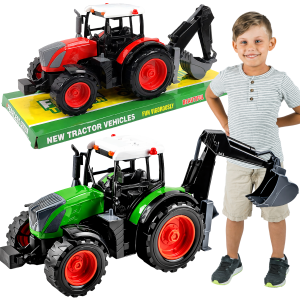 DUŻY TRAKTOR CIĄGNIK Z KOPARKĄ 32CM AUTO Z NAPĘDEM FRYKCYJNYM FARMA