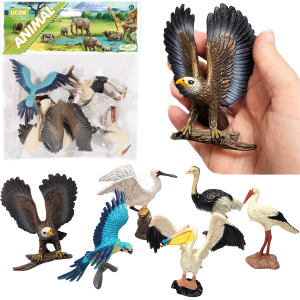 FIGURKI PTAKÓW ZESTAW PTAKI 6SZT DUŻE KOLOROWE ORZEŁ PAPUGA BOCIAN STRUŚ