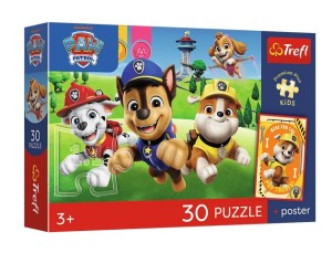 PUZZLE 30 ELEMENTÓW PSI PATROL PSIAKI W DRODZE Z PLAKATEM 18346 TREFL