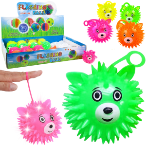 PIŁKA MIŚ SENSORYCZNA ŚWIECĄCA NA GUMCE Z KOLCAMI 6,5CM SQUISHY