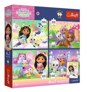PUZZLE 4x88 ELEMENTÓW KOCI DOMEK GABI KOCIE HARCE Z PLAKATEM 34694 TREFL