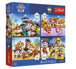 PUZZLE 4x88 ELEMENTÓW PSI PATROL PSIA STRAŻ Z PLAKATEM 34693 TREFL