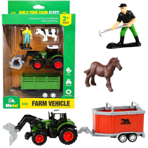 ZESTAW FARMA FARMER TRAKTOR METALOWY Z MASZYNĄ ZE ZWIERZĘCIEM ROLA