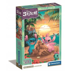PUZZLE 500 ELEMENTÓW STITCH I ANGEL NA PLAŻY COMPACT 35547 CLEMENTONI