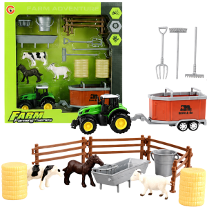 ZESTAW FARMA ROLA TRAKTOR Z MASZYNĄ ZWIERZĄTKA KRÓWKA KONIK