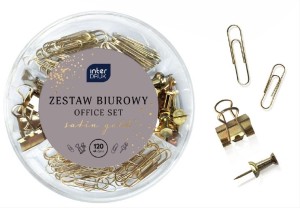 ZESTAW BIUROWY 120 ELEMENTÓW SATIN GOLD SPINACZE KLIPY PINEZKI 6384 INTERDRUK