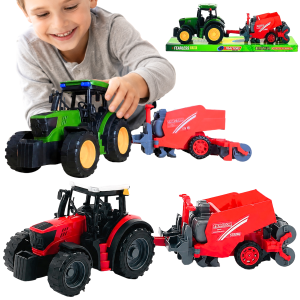 DUŻY ZESTAW TRAKTOR CIĄGNIK Z MASZYNĄ 38CM NAPĘD FRYKCYJNY FARMA