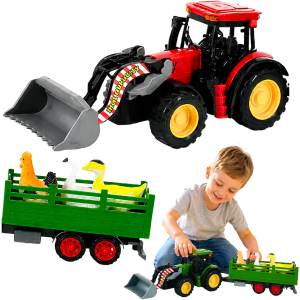 DUŻY ZESTAW TRAKTOR CIĄGNIK Z PRZYCZEPĄ I ZWIERZĘTAMI 47CM FARMA