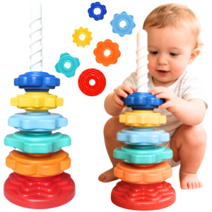 PIRAMIDKA WIEŻA WKRĘCANA SENSORYCZNA EDUKACYJNA DO UKŁADANIA SPIRALA SORTER