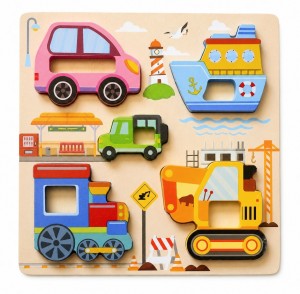 DREWNIANE PUZZLE UKŁADANKA MONTESSORI KLOCKI EDUKACYJNE POJAZD KOPARKA AUTO