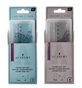 ZESTAW GEOMETRYCZNY W ETUI Z LINIJKĄ 15CM 4 ELEMENTY 2117 INTERDRUK