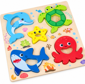 EDUKACYJNE DREWNIANE PUZZLE ZWIERZĄTKA OCEAN UKŁADANKA KLOCKI MONTESSORI