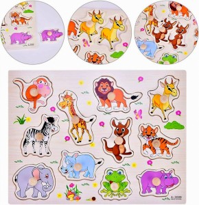 PUZZLE EDUKACYJNE DREWNIANE UKŁADANKA ZWIERZĘTA ZOO SAFARI MONTESSORI