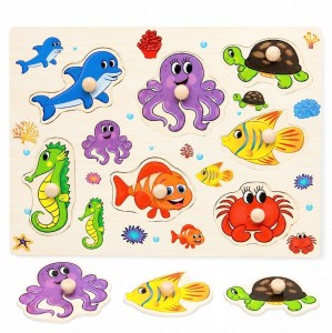 PUZZLE EDUKACYJNE DREWNIANE UKŁADANKA OCEAN RYBKI MONTESSORI