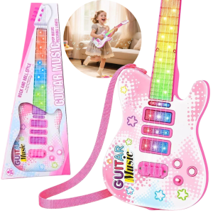 GITARA DLA DZIECI NA BATERIE ŚWIATŁO DŹWIĘK DUŻA 53CM ŚWIECI GRA INSTRUMENT