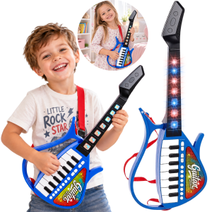 DUŻA GITARA PIANINO DLA DZIECI ŚWIATŁA DŹWIĘKI REGULACJA GŁOŚNOŚCI