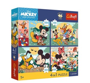 PUZZLE 4X88 ELEMENTY PREMIUM DISNEY MICKEY RAZEM Z PRZYJACIÓŁMI Z PLAKATEM 34706 TREFL