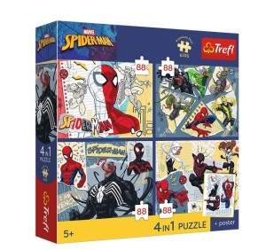 PUZZLE 4X88 ELEMENTÓW PREMIUM SPIDERMAN SIEĆ ZABAWY Z PLAKATEM 34705 TREFL