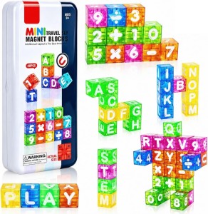 KLOCKI MAGNETYCZNE EDUKACYJNE UKŁADANKA LITERKI CYFERKI LICZENIE 40EL