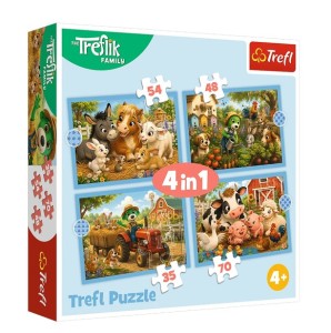 PUZZLE 4W1 RODZINA TREFLIKÓW RODZINNY SPACER FARMA 34692 TREFL