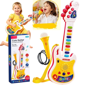 GITARA Z MIKROFONEM ŚWIATŁEM I DŹWIĘKIEM KOLOROWA GRAJĄCA 44,5CM