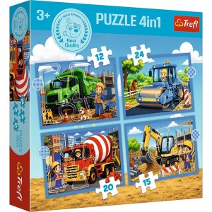 PUZZLE 4W1 RODZINA TREFLIKÓW PRACOWITE POŁUDNIE NA BUDOWIE 34689 TREFL
