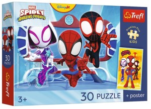 PUZZLE 30 ELEMENTÓW PREMIUM SPIDEY W AKCJI Z PLAKATEM 18343 TREFL