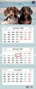 KALENDARZ ŚCIENNY TRÓJDZIELNY NA ROK 2027 82,5X34CM PSY 7348 INTERDRUK 